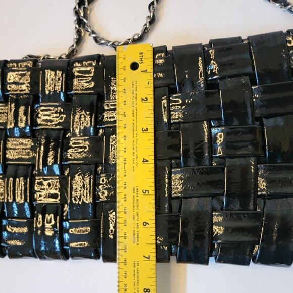 Woven Patent Leather Clutch with Shoulder Chain - Picture 6 of 7